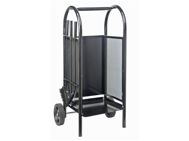 Obrázek produktu Vozík na palivové dřevo s krbovým nářadím, černý, 82,5x42,7x38cm