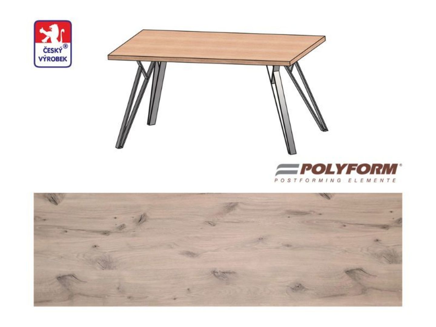 Stůl Standard 150 – dub nature, 38 x 800 x 1500 mm, včetně podnože