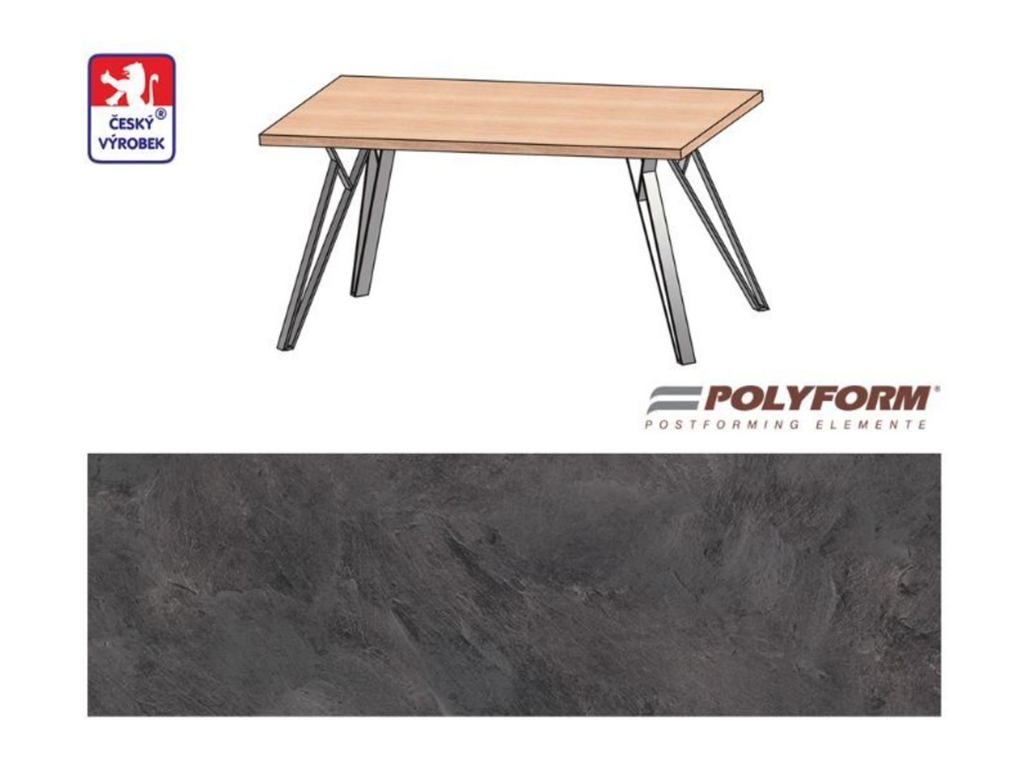 Stůl Standard 150 – mramor štípaný, 38 x 800 x 1500 mm, včetně podnože