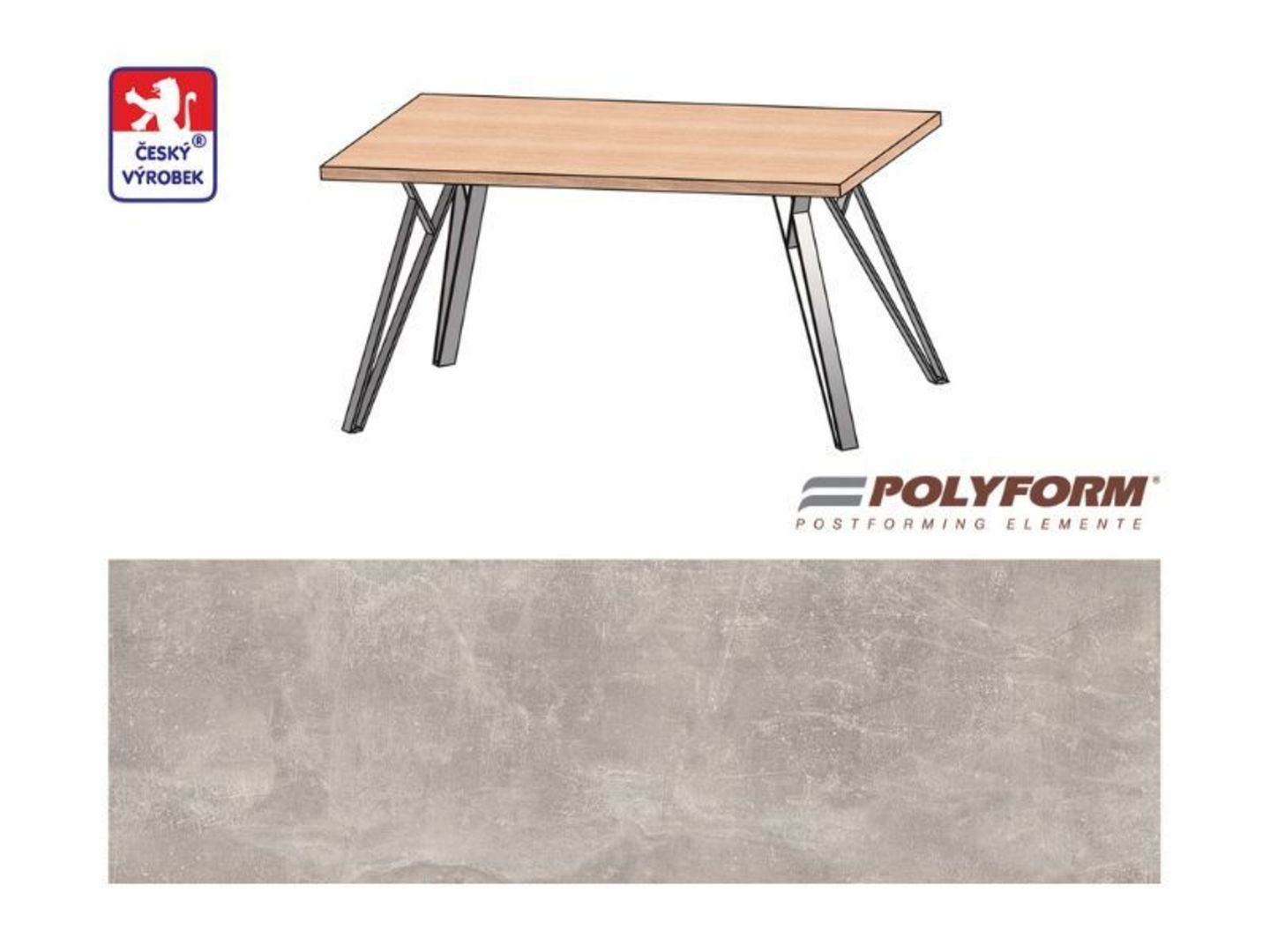 Stůl Standard 150 – cement, 38 x 800 x 1500 mm, včetně podnože