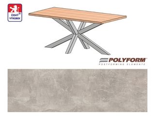 Stůl Ježek 180 – cement, 38 x 900 x 1800 mm, včetně podnože
