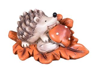 Ježek s listem a muchomůrkou polyresinový 13x8x8cm