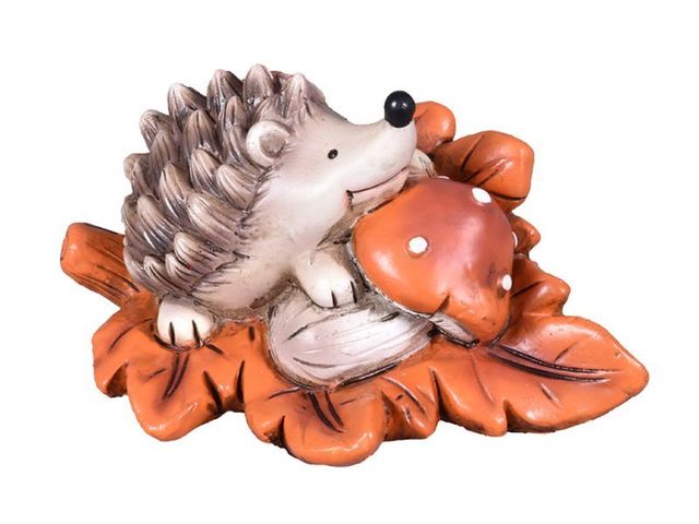 Obrázek produktu Ježek s listem a muchomůrkou polyresinový 13x8x8cm