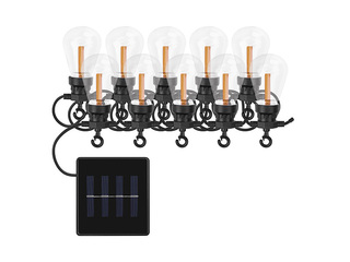LED řetěz se solárním panelem – 10x párty žárovky, 5 m, vintage, venkovní