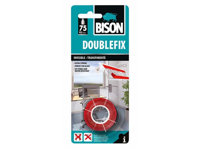 Obrázek produktu Páska Bison Doublefix Invisible, oboustranná montážní transparentní, 1,5 m x 19 mm