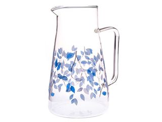 Skleněný džbán 1450 ml, modré květy, 1/24