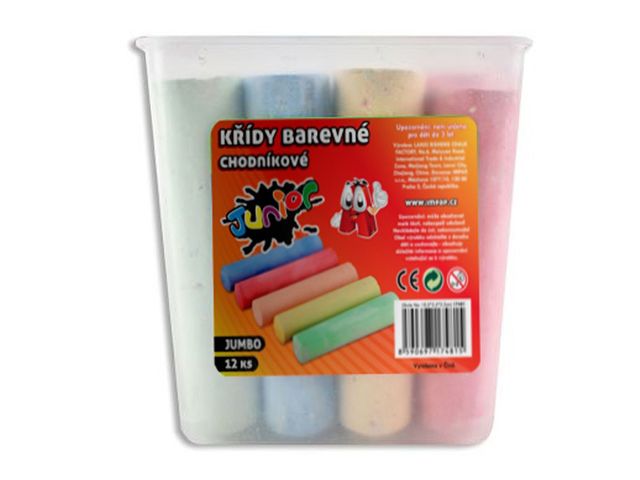 Obrázek produktu Křídy barevné chodníkové v PVC boxu, 10,5 x 2,5 cm, 12 ks