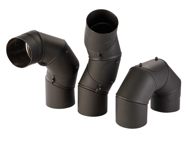 Obrázek produktu Koleno kouřové UNI 0-180° přestav. s čist.otv., Ø120mm/0-180st., tl.1,5mm, černé