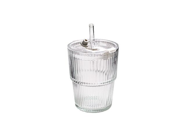 Obrázek produktu Sklenice s brčkem sklo 9,5x9,5x11,3 cm