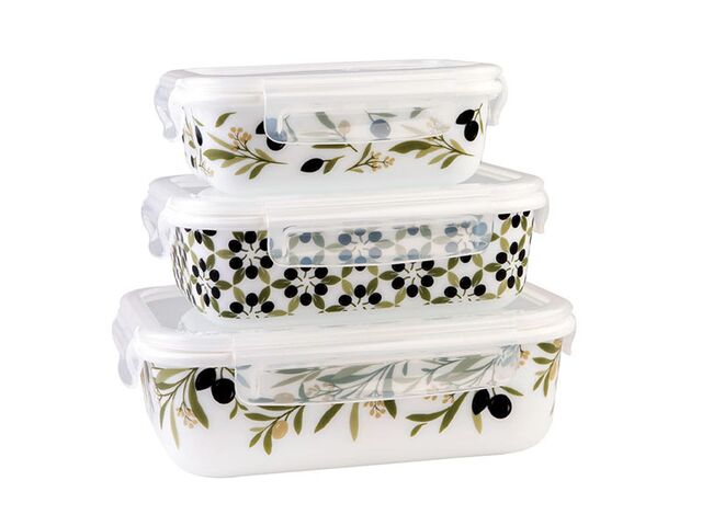 Obrázek produktu Dóza skleněná hermetická, hranatá, sada 3 ks, olivy