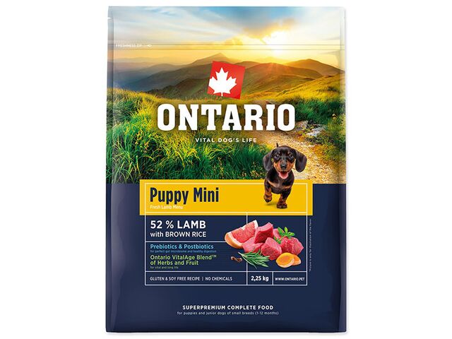 Obrázek produktu Krmivo Ontario Puppy Mini Lamb & Brown Rice 2,25kg