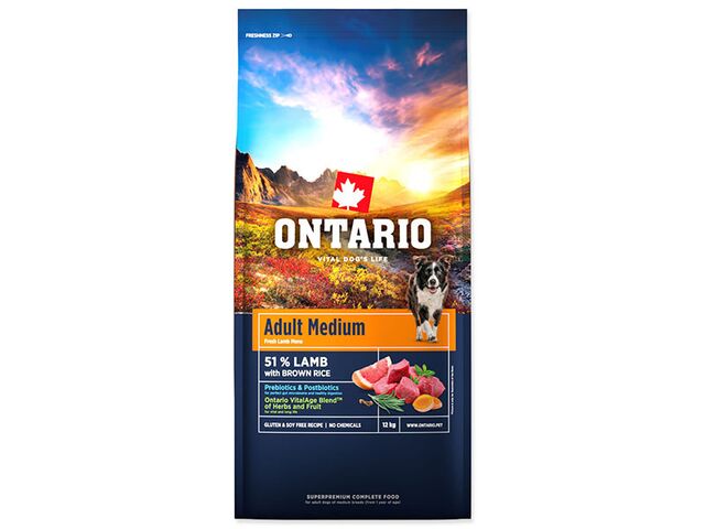 Obrázek produktu Krmivo Ontario Adult Medium Lamb & Brown Rice 12kg