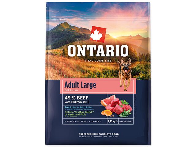 Obrázek produktu Krmivo Ontario Adult Large Beef & Brown Rice 2,25kg