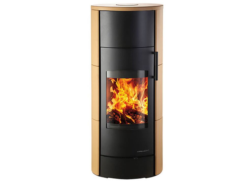 Kamna kachlová HAAS+SOHN Orba, kachle matná písková/černá aspero, 6,7kW. EAN: 8595235554494