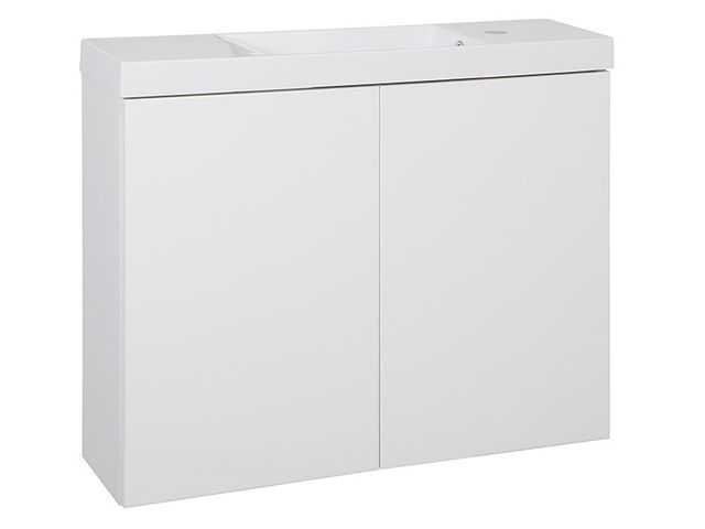 Obrázek produktu Skříňka s umyvadlem Socrate 80 Slim W bez úchytek, bílá fólie, lesk/bílý lak, lesk, 81x65x22