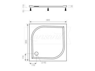 Obrázek 1 produktu Kout sprchový čtverec Vati 800x800, chrom, matné sklo, včetně vaničky