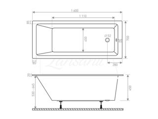 Obrázek 2 produktu Vana obdélníková EX 1600x700 mm, včetně nohou