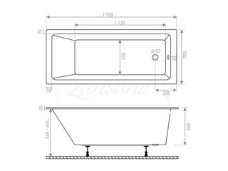 Obrázek 1 produktu Vana obdélníková EX 1700x700 mm, včetně nohou