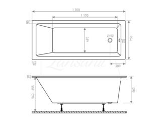 Obrázek 2 produktu Vana obdélníková EX 1700x750 mm, včetně nohou