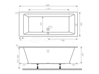 Obrázek 2 produktu Vana obdélníková EX 1800x800 mm, včetně nohou