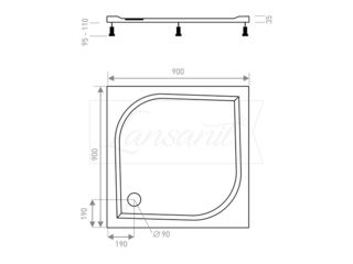 Obrázek 1 produktu Vanička sprchová čtvercová EX 900x900 mm, bez nožiček