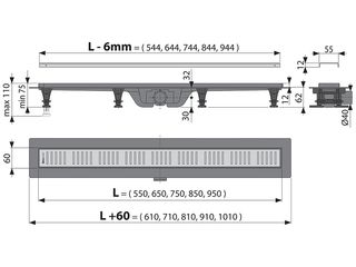 Obrázek 1 produktu Žlab sprchový Alca 850 mm APZ10, plast/nerez rošt