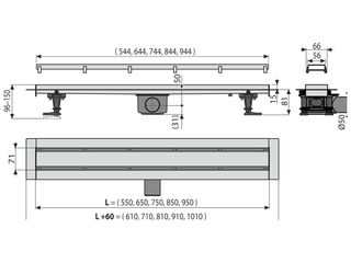 Obrázek 1 produktu Žlab sprchový Alca 650 mm APZ13, nerez, oboustranný nerez rošt