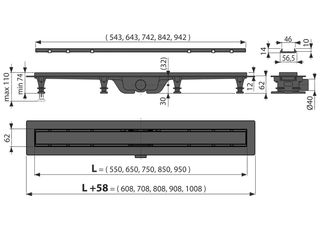 Obrázek 1 produktu Žlab sprchový Alca 650 mm APZ19, plast, oboustranný nerez rošt