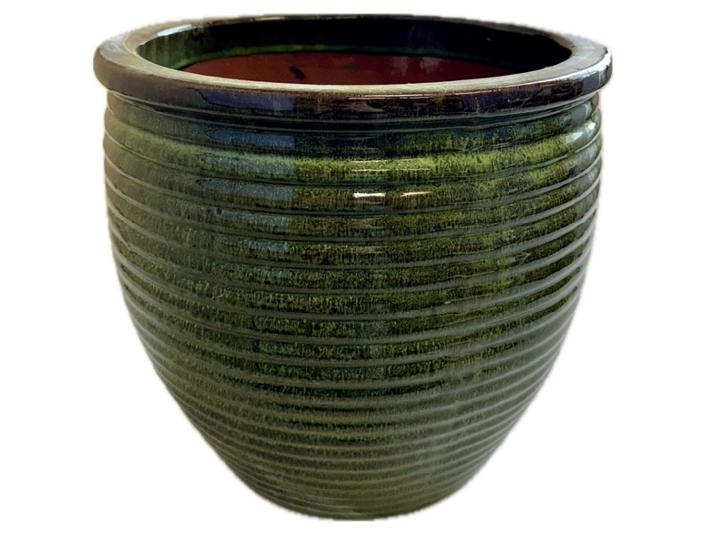 Květináč keramický glazovaný Stripe 31x29cm, tmavě zelený