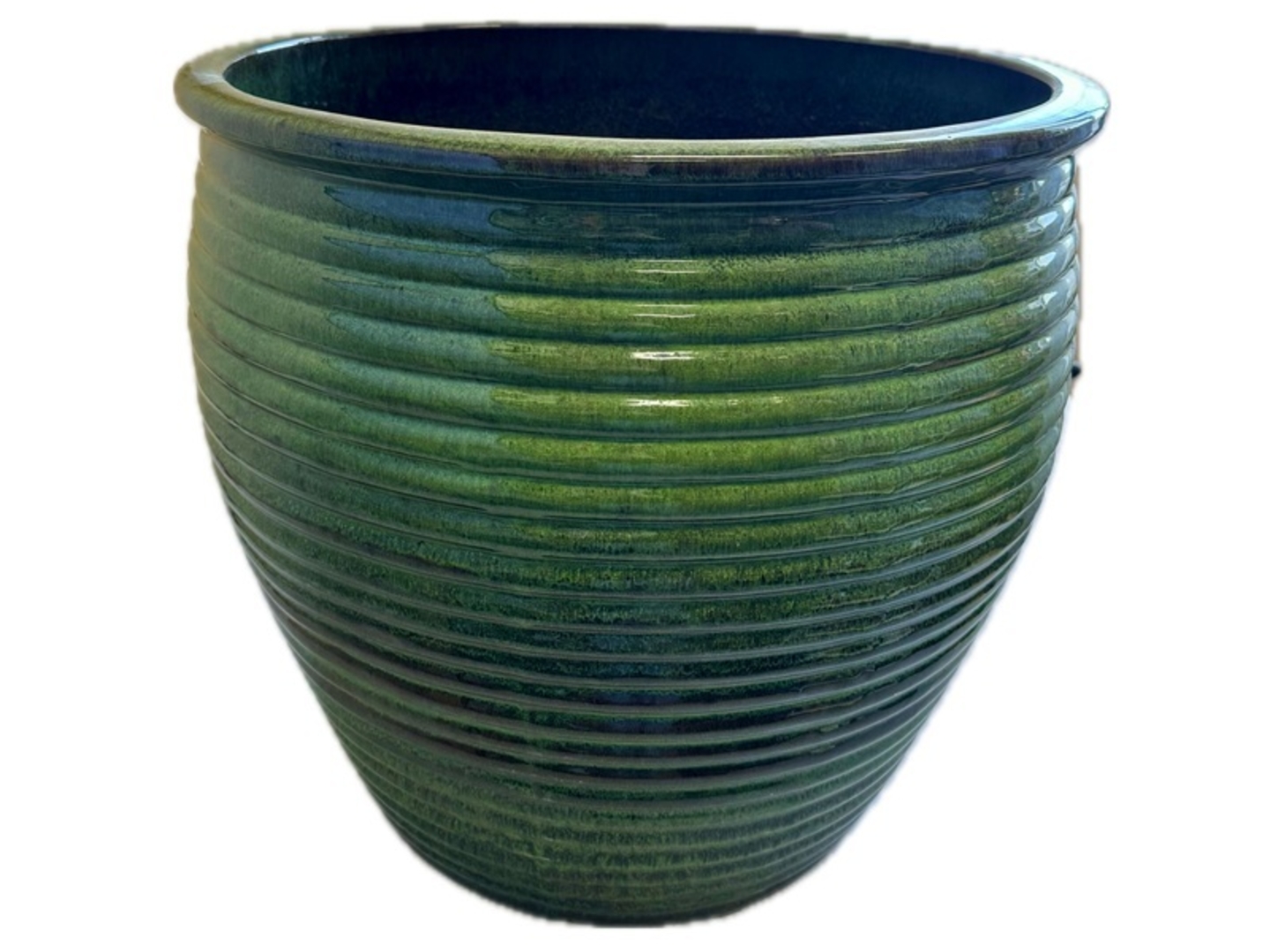 Květináč keramický glazovaný Stripe 46x43cm, tmavě zelený