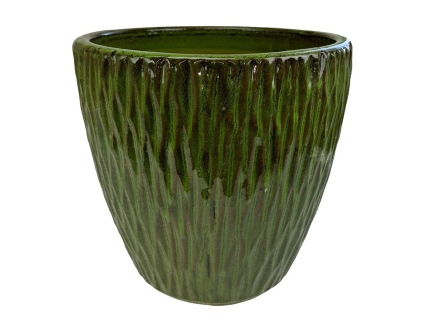 Květináč keramický glazovaný Stria 30x28cm, tmavě zelený